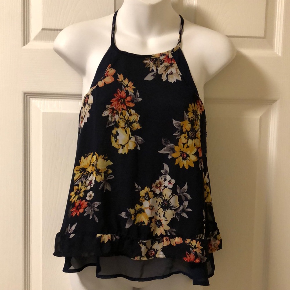 Blue floral high neck tank XS